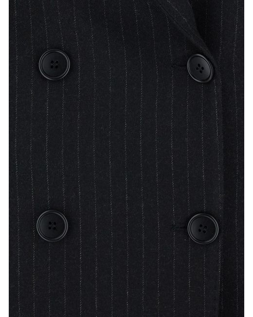 Le Plain Black Pinstripe Double-Breasted Blazer Blazers