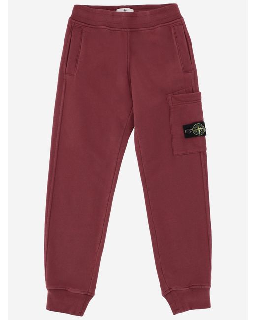 Stone Island Red Cotton Trousers With Logo for men