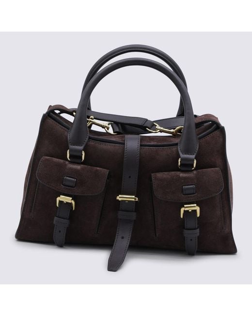 Mulberry Black Chocolate Leather Small Roxanne Suede Top Handle Bag