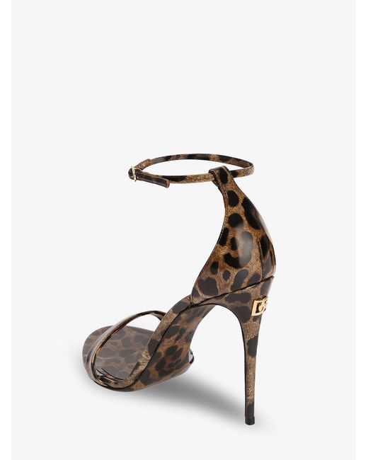 Dolce & Gabbana Black Leather Sandals Leopard Print