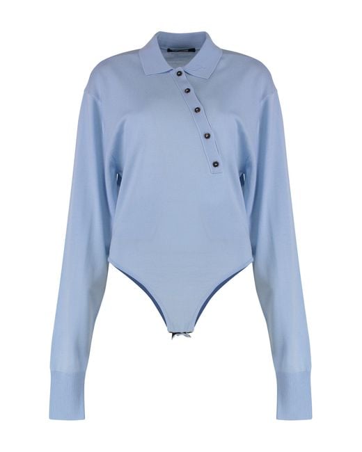 Jacquemus Blue The Tordu Merino Bodysuit Wool Tops