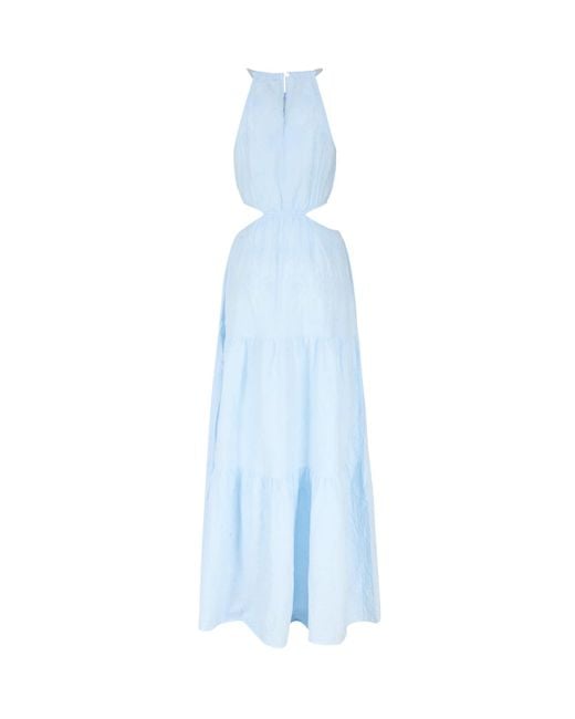 Mc2 Saint Barth Blue Long Dress With Halter Neckline And Cut-Out On The Sides