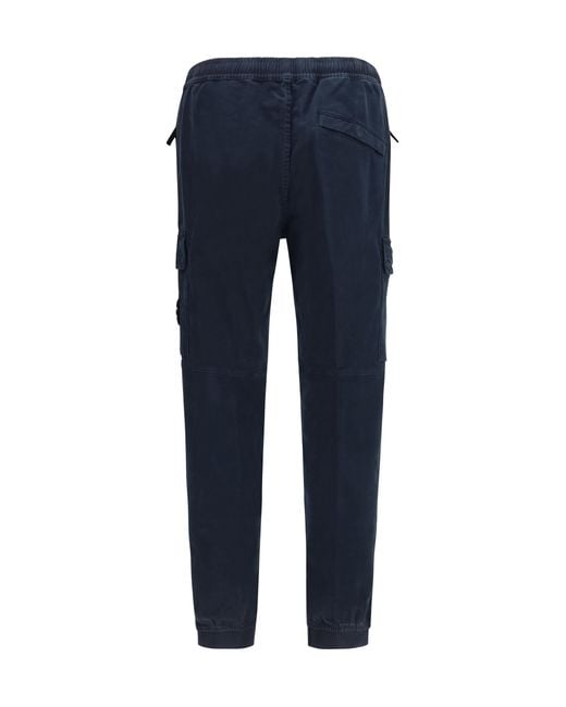 Stone Island Blue Cargo Pants With Elasticated Cuffs Cotton; Elastane for men