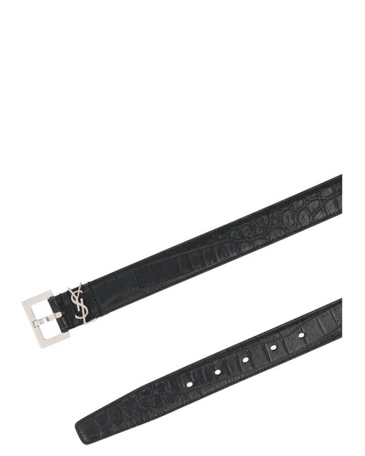 Saint Laurent Black Logo Plaque Embossed Belt for men