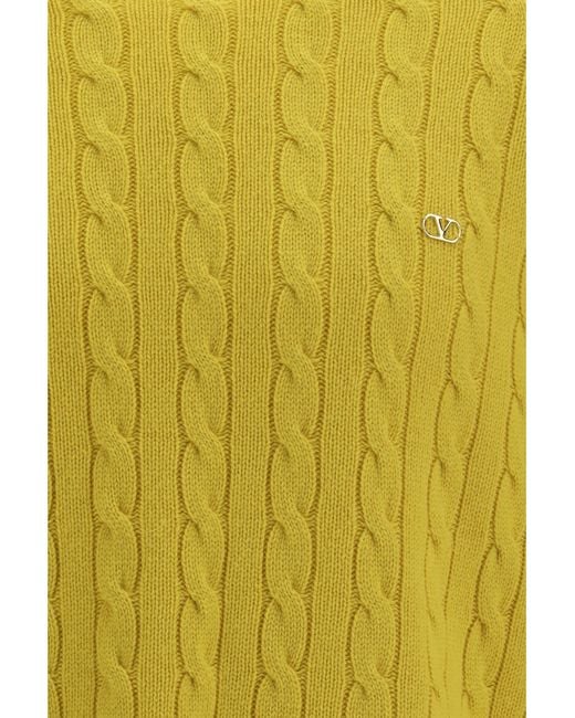 Valentino Yellow Vlogo Cable-Knit Cashmere Sweater Kashmir/Capra Hircus for men