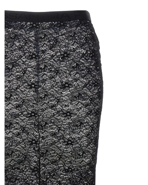Alessandra Rich Gray Rhinestone Lace Midi Skirt Skirts