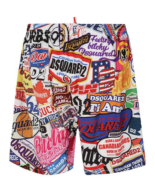 DSquared² Red All-Over Logo Printed Shorts for men
