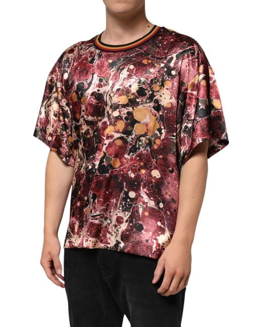 Dolce & Gabbana Red Polyester Marble Print Oversize T-Shirt for men