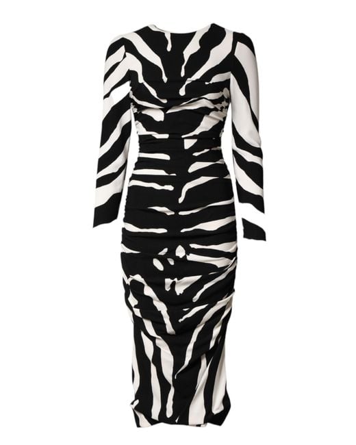 Dolce & Gabbana Black Zebra Viscose Sheath Midi Dress And 05+Vi
