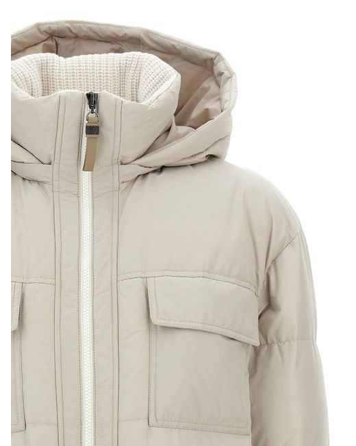 Brunello Cucinelli Gray Knitted Neck Down Jacket Puffer Jackets