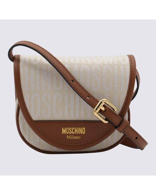 Moschino Brown Ivory Canvas And Leather Allover Crossbody Bag