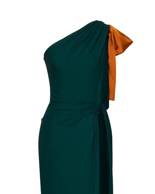Saint Laurent Green Emerald Silk Crepe Muslin One-Shoulder Maxi Dress