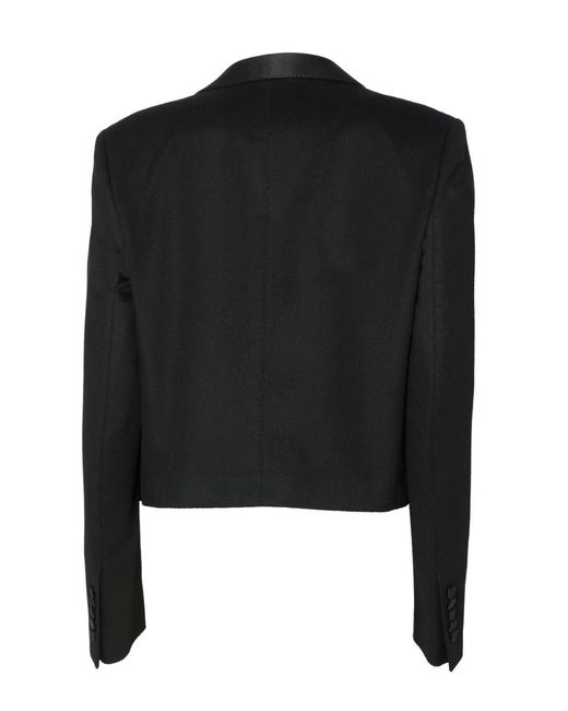 Tom Ford Black Grain De Poudre Wool And Cashmere Cropped Tuxedo Blazer With Silk Satin Shawl Collar