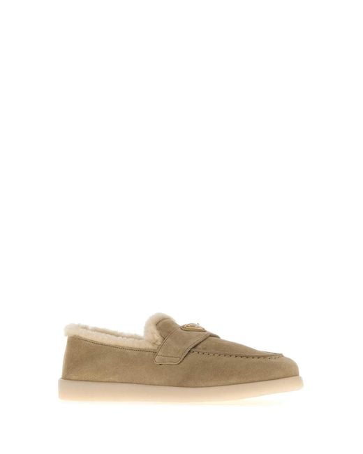 Prada Natural Suede Loafers Rubber Sole