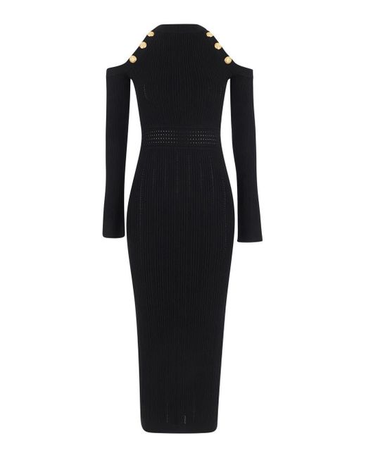 Balmain Black Knitted Midi Dress