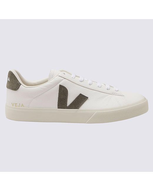 Veja White And Khaki Leather Campo Sneakers for men
