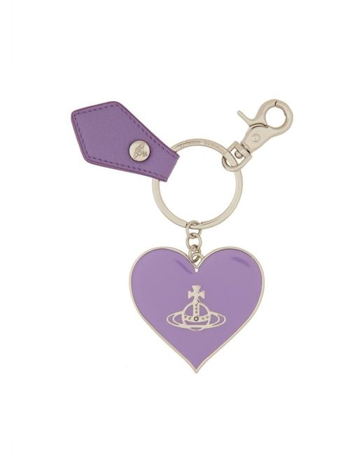 Vivienne Westwood Purple Mirror Heart Orb Keychain