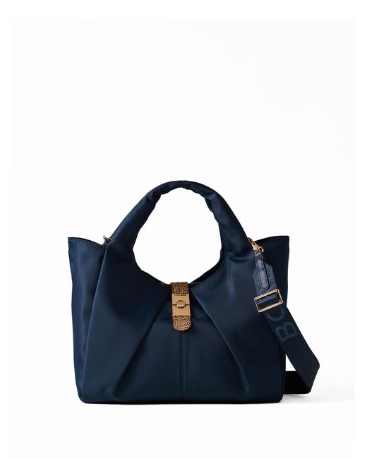Borbonese Blue Fabric And Leather Handbag With Shoulder Strap