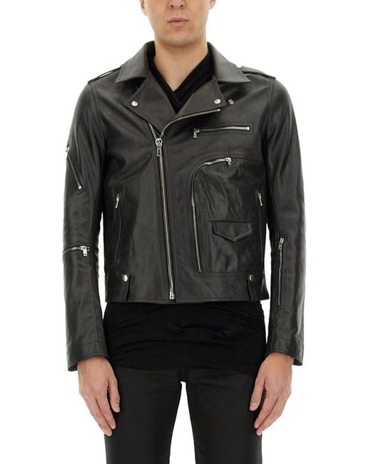 Rick Owens Black Leather Jacket With Cotton And Cupro Lining for men