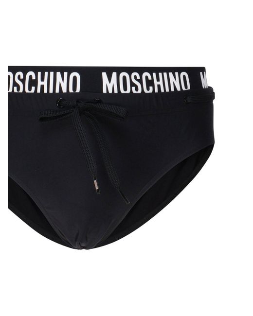 Moschino Black Logo Waistband Drawstring Swim Briefs for men