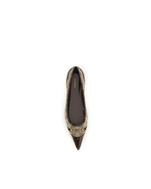 Gucci Black Beige Polyester Ballet Flats
