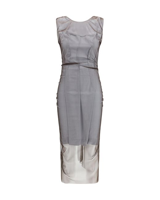 Maison Margiela Gray Semi-Sheer Midi Dress Polyamide; Elastane
