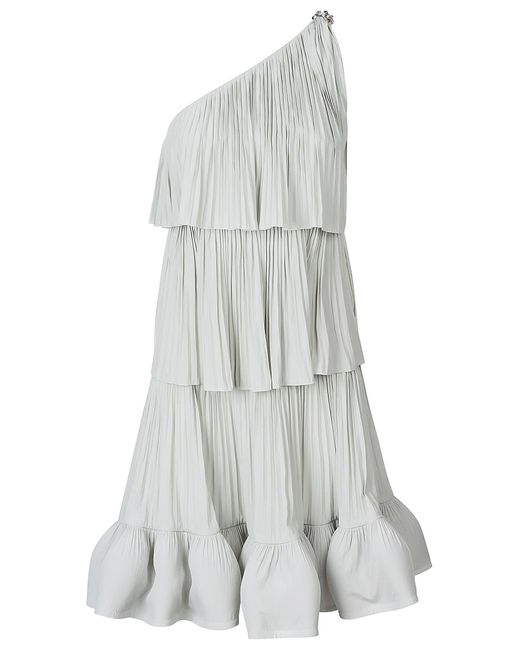 Lanvin White Asymmetric Layered One-Shoulder Dress
