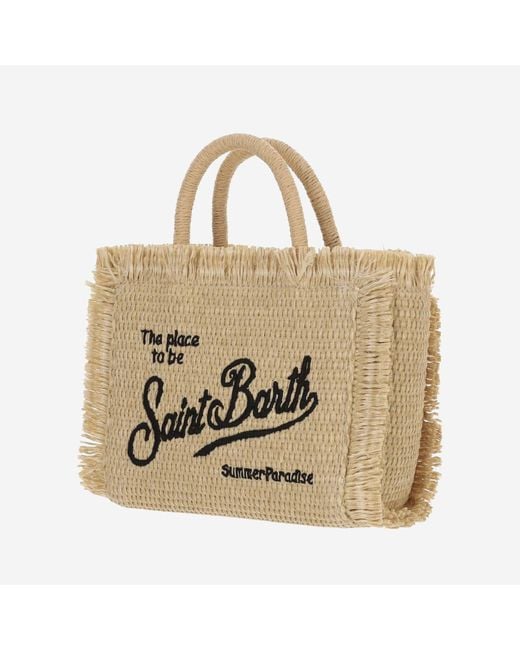 Mc2 Saint Barth Metallic Straw Tote Bag With Logo