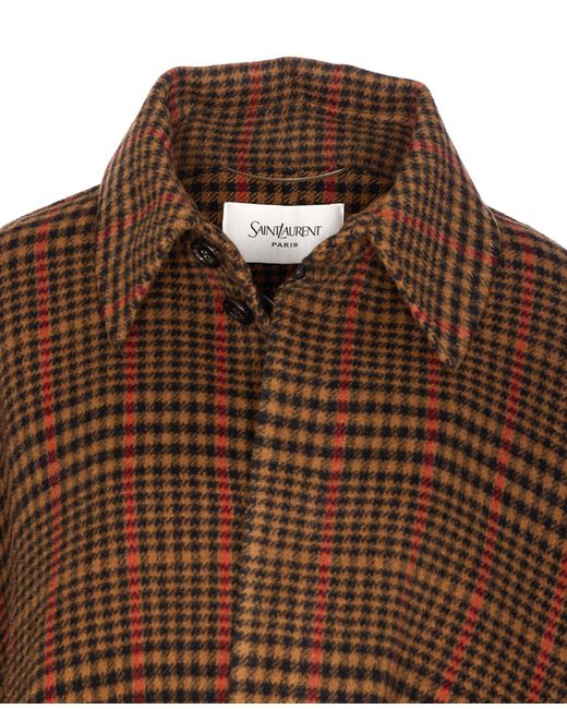 Saint Laurent Brown Plaid Cape