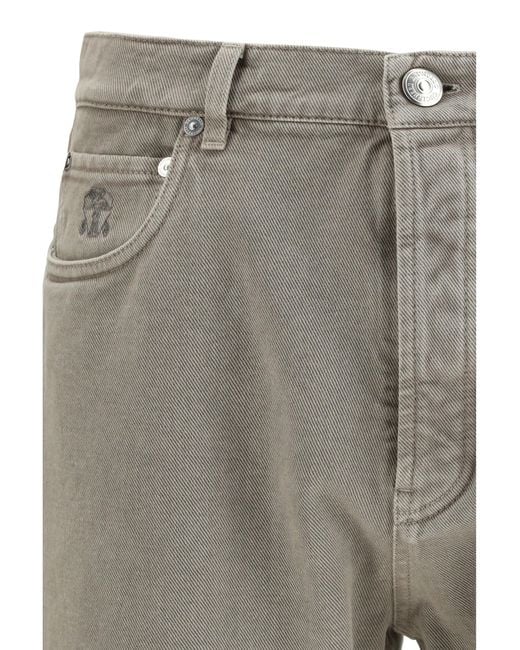 Brunello Cucinelli Gray Garment-Dyed Denim Pants Cotton Jean for men