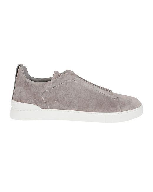 Zegna Gray Triple Stitch Low Top Sneakers for men