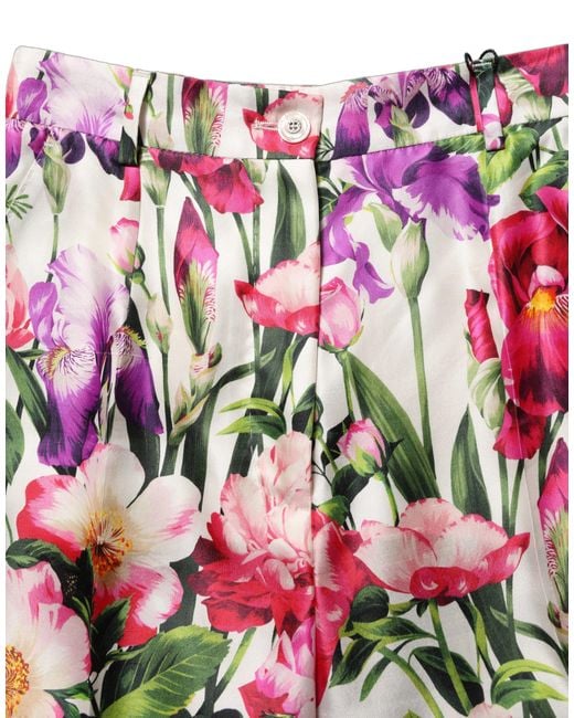 Dolce & Gabbana Pink Floral Print Tapered Trouser Pants Silk Viscose