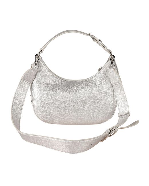 Moschino White Metallic Logo Stamp Top Zip Shoulder Bag