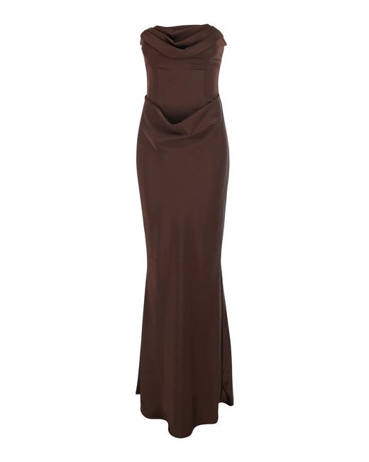 ROTATE BIRGER CHRISTENSEN Brown Long Sleeveless Dress Polyester