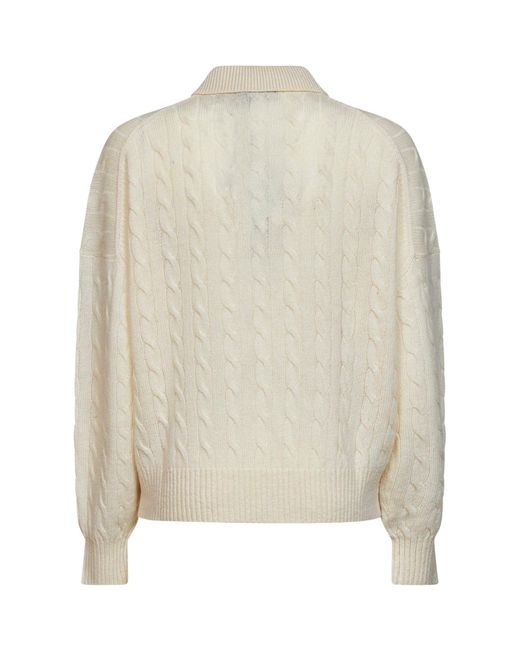 Polo Ralph Lauren White Polo Shirt Cable-Knit Wool-Cashmere Knitwear