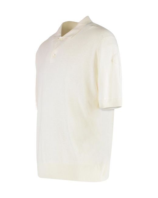 Moncler White Short Sleeve Polo Shirt Silk for men