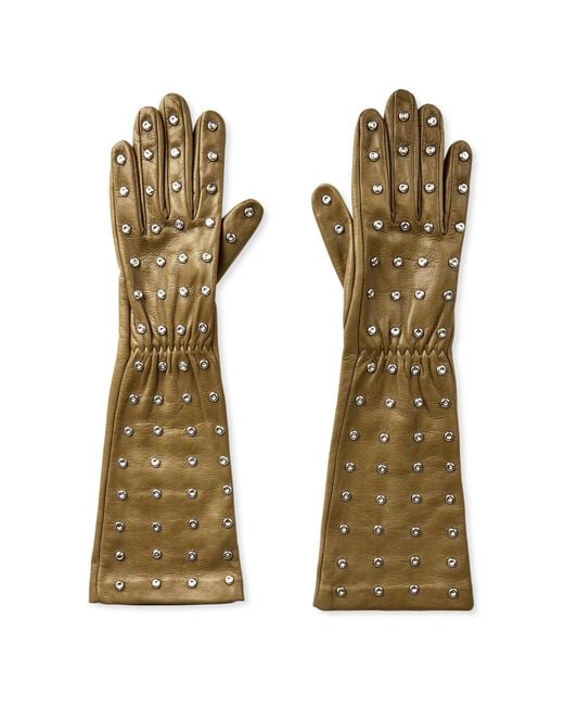Bottega Veneta Green Embossed Logo Studs Leather Accessories Gloves
