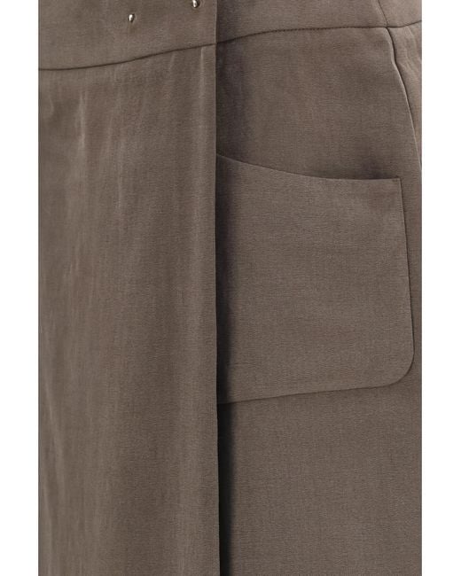 Giorgio Armani Brown Silk And Wool Wrap Long Skirt With Patch Pocket