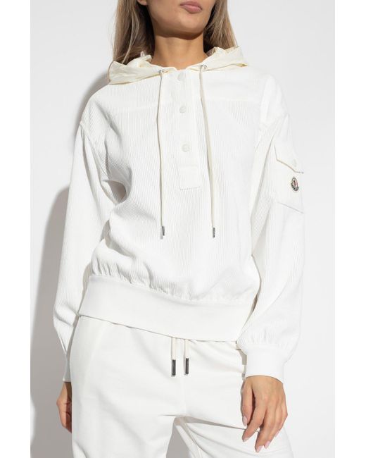 Moncler White Ribbed Hoodie