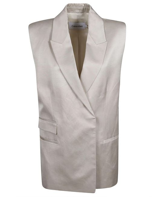 Calvin Klein Gray Shiny Viscose Tailored Vest