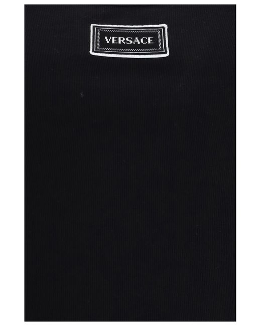 Versace Black Tank Top Cotton Rib Stretch Cotton; Elastane