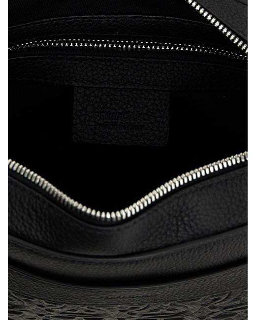 Ferragamo Black Embossed Logo Crossbody Bag for men