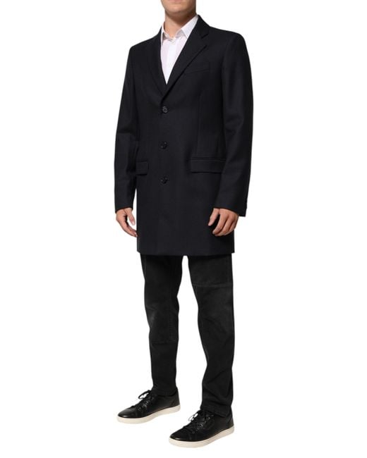 Dolce & Gabbana Black Classic Wool Overcoat for men