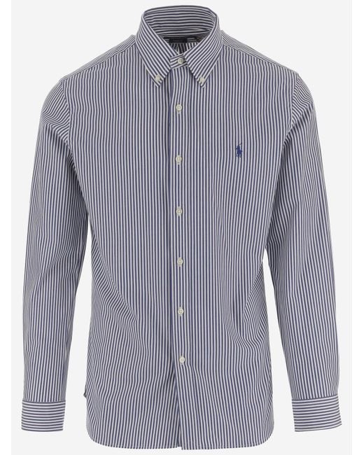 Polo Ralph Lauren Blue Shirt Stretch Cotton Striped for men