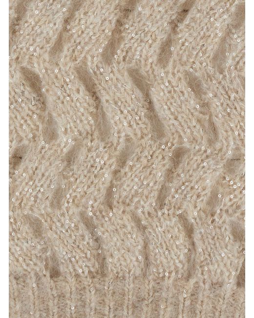 Brunello Cucinelli Natural Crewneck Cable-Knit Sweater Mohair Tops