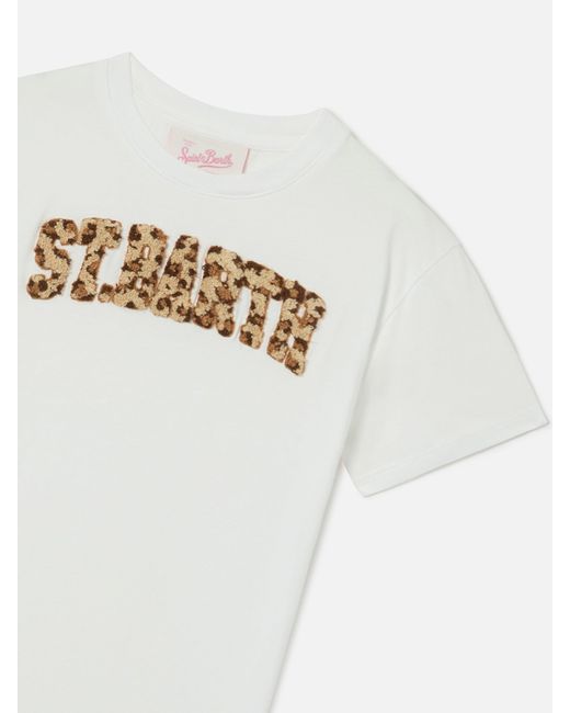 Mc2 Saint Barth White Abbey Organic Cotton Dress With Leopard Terry-Effect Logo