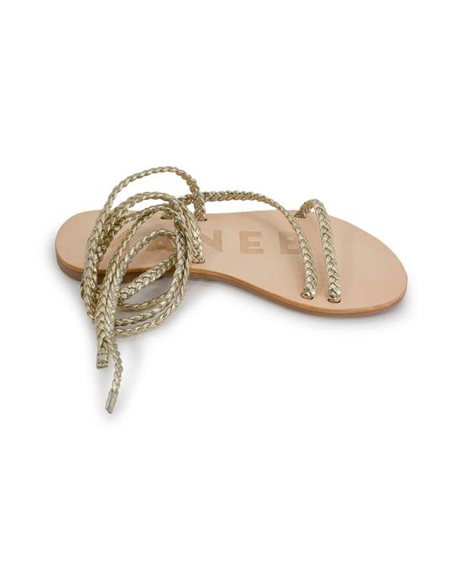 Manebí White Leather Sandals Tie-Up Multi Braid Bands Canyon