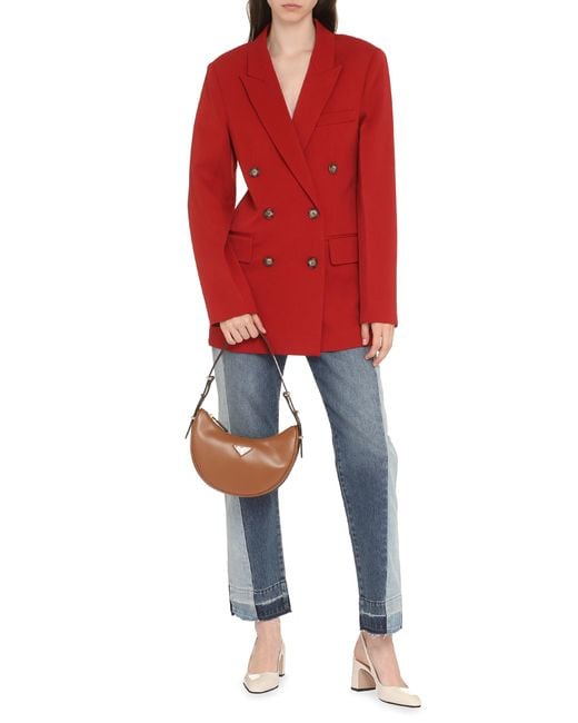Victoria Beckham Red Double-Breasted Wool Blazer Polyester Blazers