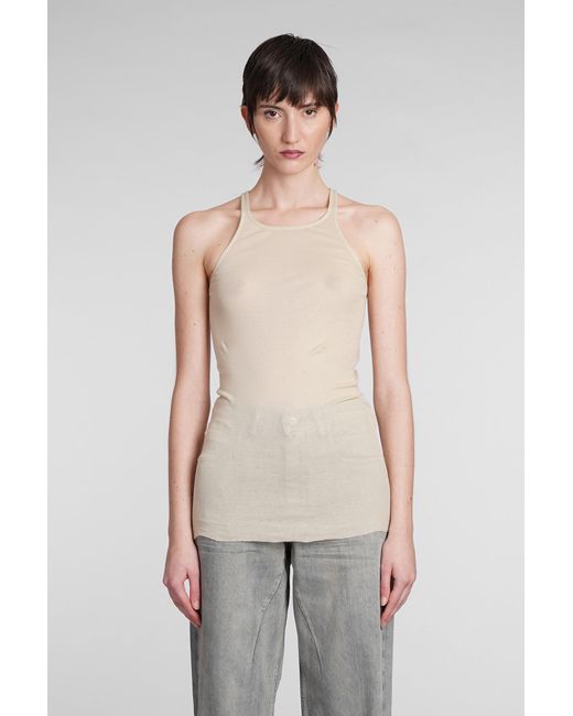 Rick Owens Natural Racer Back Tank Topwear In Beige Cotton