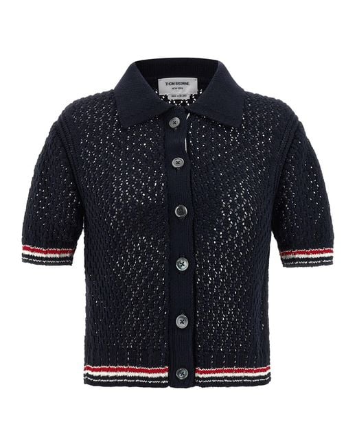 Thom Browne Blue Hector Pointelle Polo Shirt